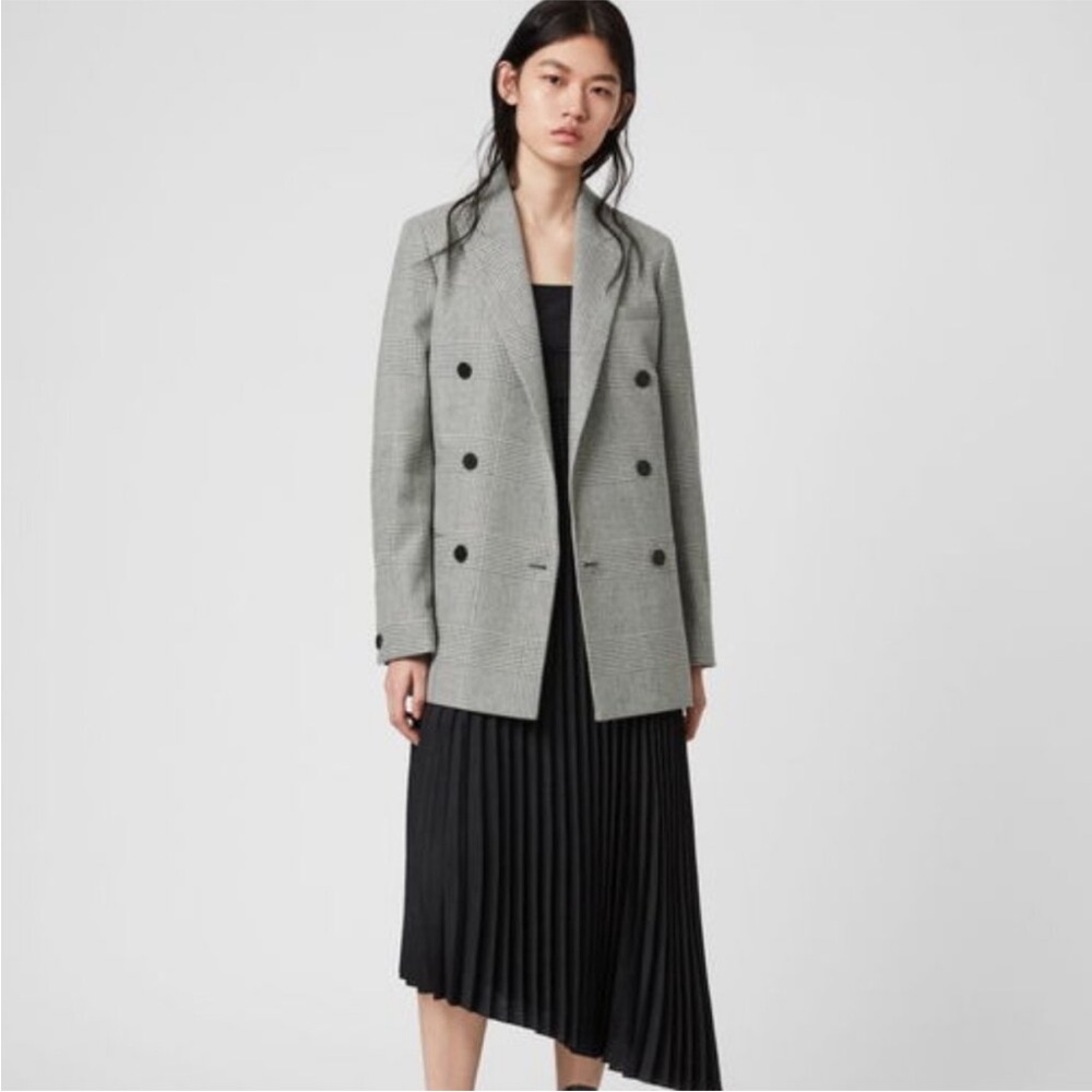 NEW All Saints Astrid Check Long Fit Blazer Jacket